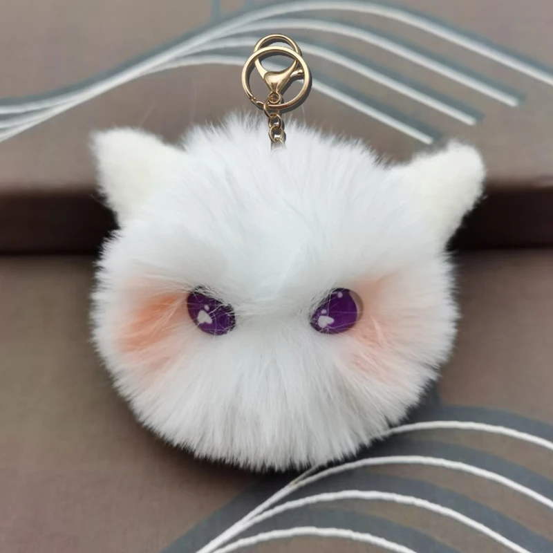 Cute Blush Cat Ball Plush Keychain para as Mulheres, pingente de desenho animado Shy Doll das meninas, chaveiros, chaveiro do saco do carro, Keyholder Acessórios