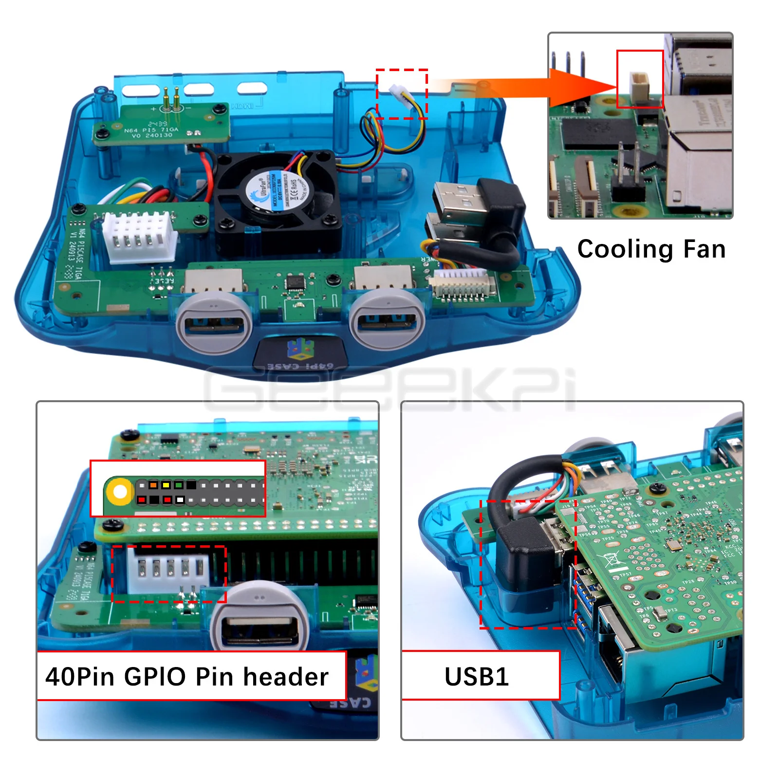 GeeekPi Raspberry Pi 5 Retroflag 64Pi CASE for RPI 5 with Aluminum Heatsink Power Switch