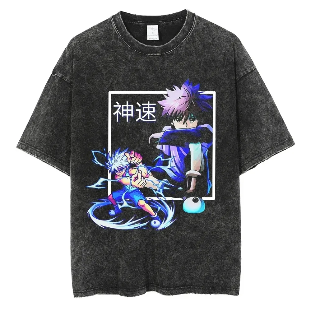 

Japan Classic Hot-blooded Anime Hunter × Hunter GON FREECSS Print T-shirts Men Women Oversized Tees Harajuku Washed Cotton Tops