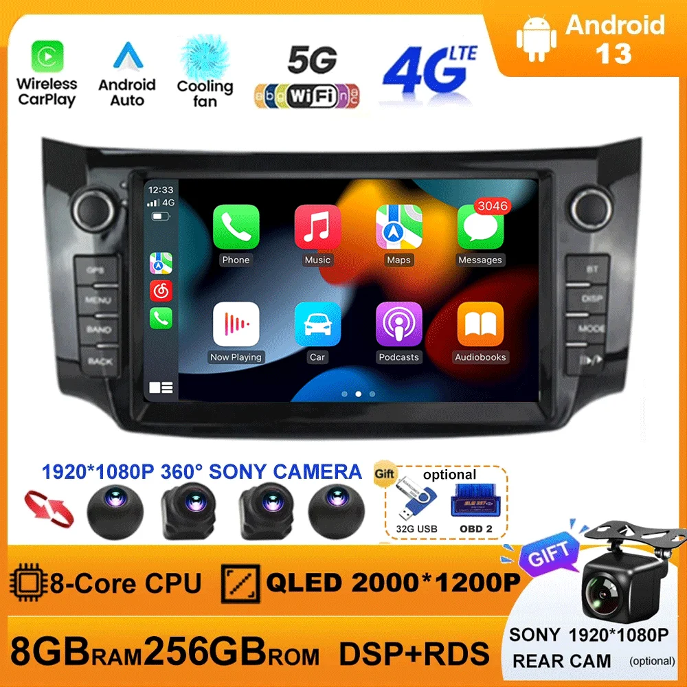 

Android 13 for Nissan Sylphy B17 Sentra 12 2012 - 2018 4G Car Multimedia GPS Voice Wireless CarPlay Autoradio Navigation