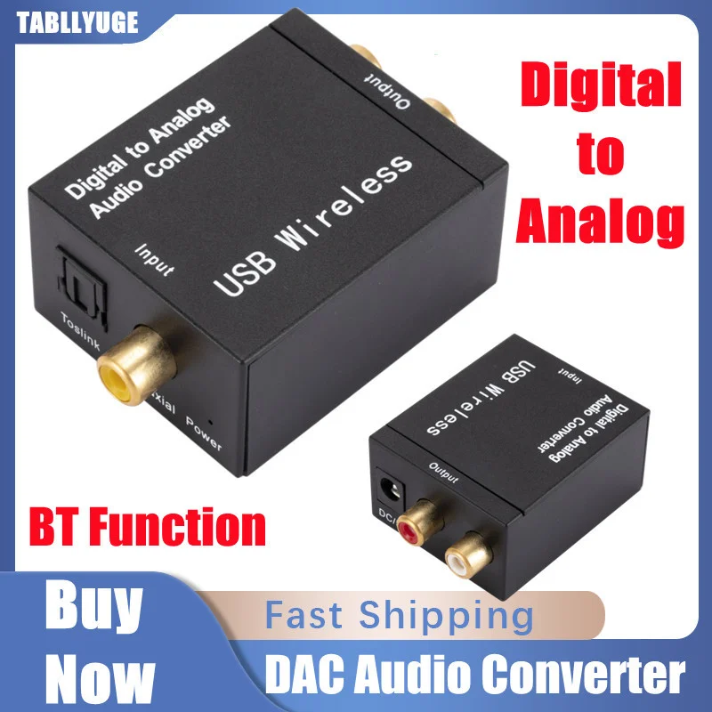 Conversor de Áudio Digital para Analógico, Suporte Bluetooth, Fibra Óptica, Toslink, Sinal Coaxial, RCA, R, L, Decodificador, SPDIF, DAC