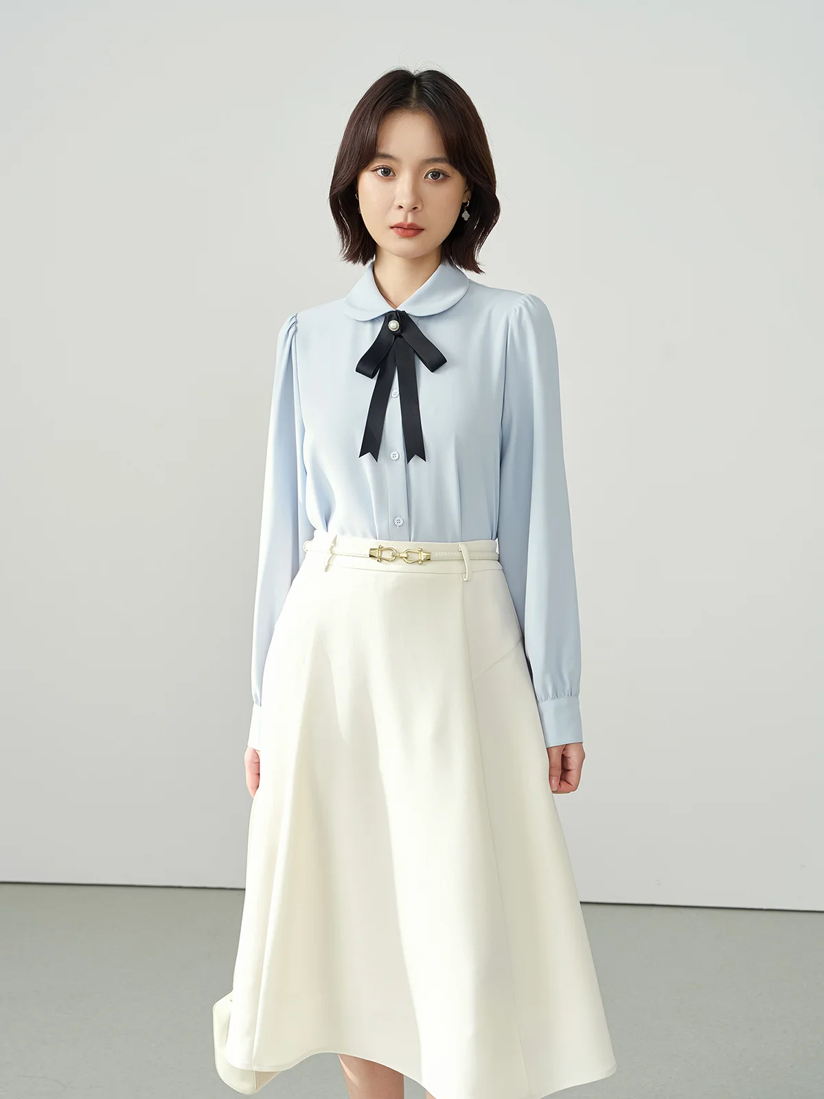 

Blue Knot Shirt for Women by Bird Miss Formal Interview Attire Professional Commute Chiffon Blouse Straight Cut Lon...