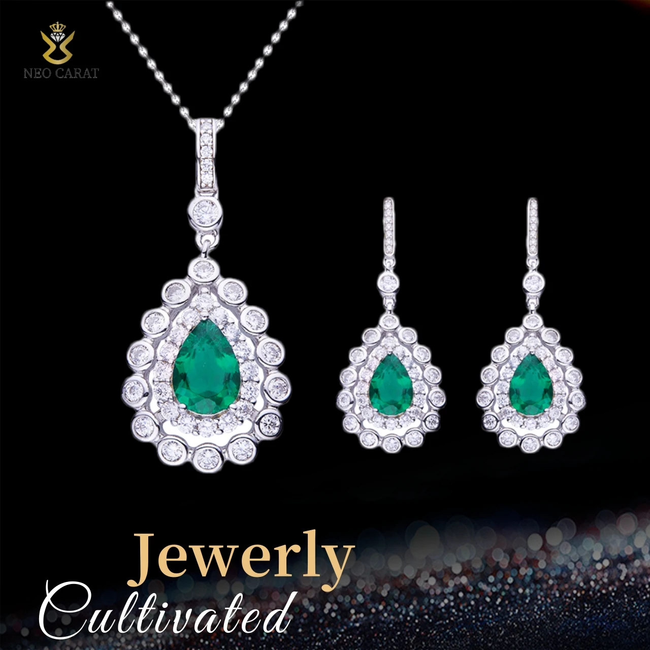 

Комплект из стерлингового серебра 925 пробы грушевидной формы, лабораторные синтезированные нефритовые подвески и серьги 7,5 карата, подарок на День матери