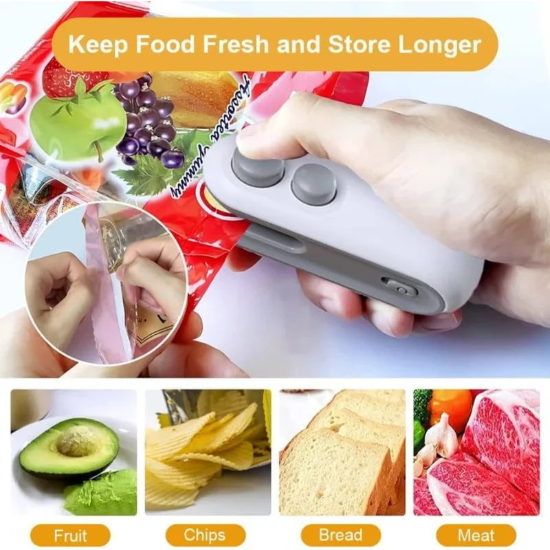 Mini Bag Sealer, 2024 New 2 in 1 Usb Rechargeable Chip Bag Sealer Heat Seal, Portable Handheld Rechargeable Vacuum Food Sealer B