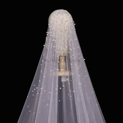 Long Pearl Beaded Wedding Veil with Comb Noble Weiss