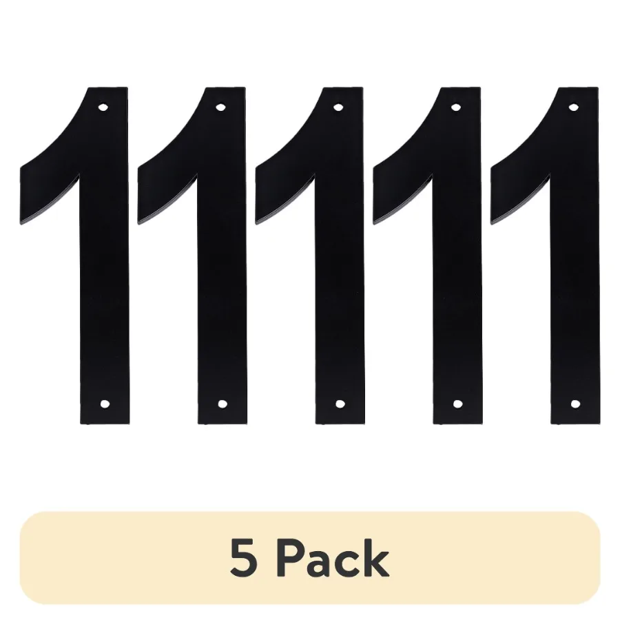 

5 pack 4 Black Plastic Modern Number 1 Wall-Mount Address Plaque for Home Exterior, Sleek Matte Finish, Weather-Resistant Indoo