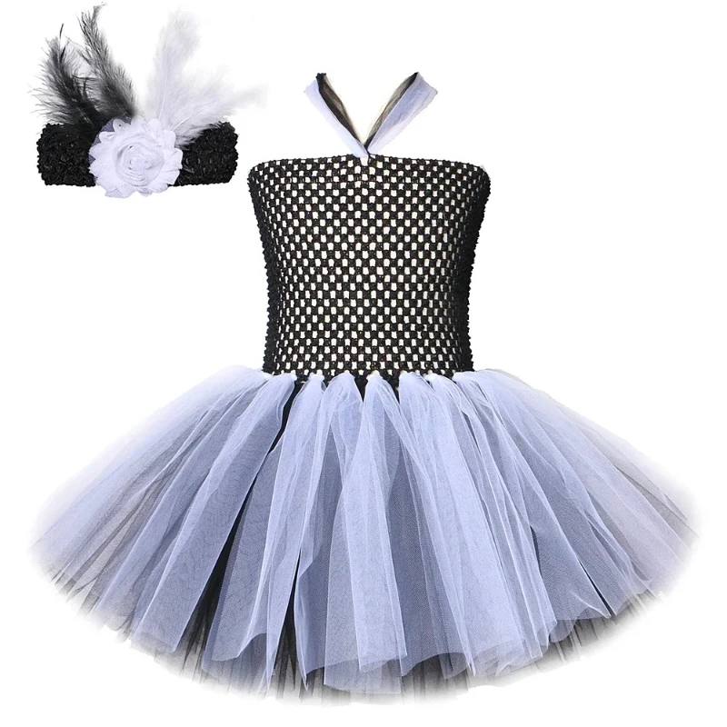Black White Dresses Girls Witch Tutu Dress with Hat Magic Broom Kids Halloween Costumes Baby Girl Carnival Party Clothes 1-12Y