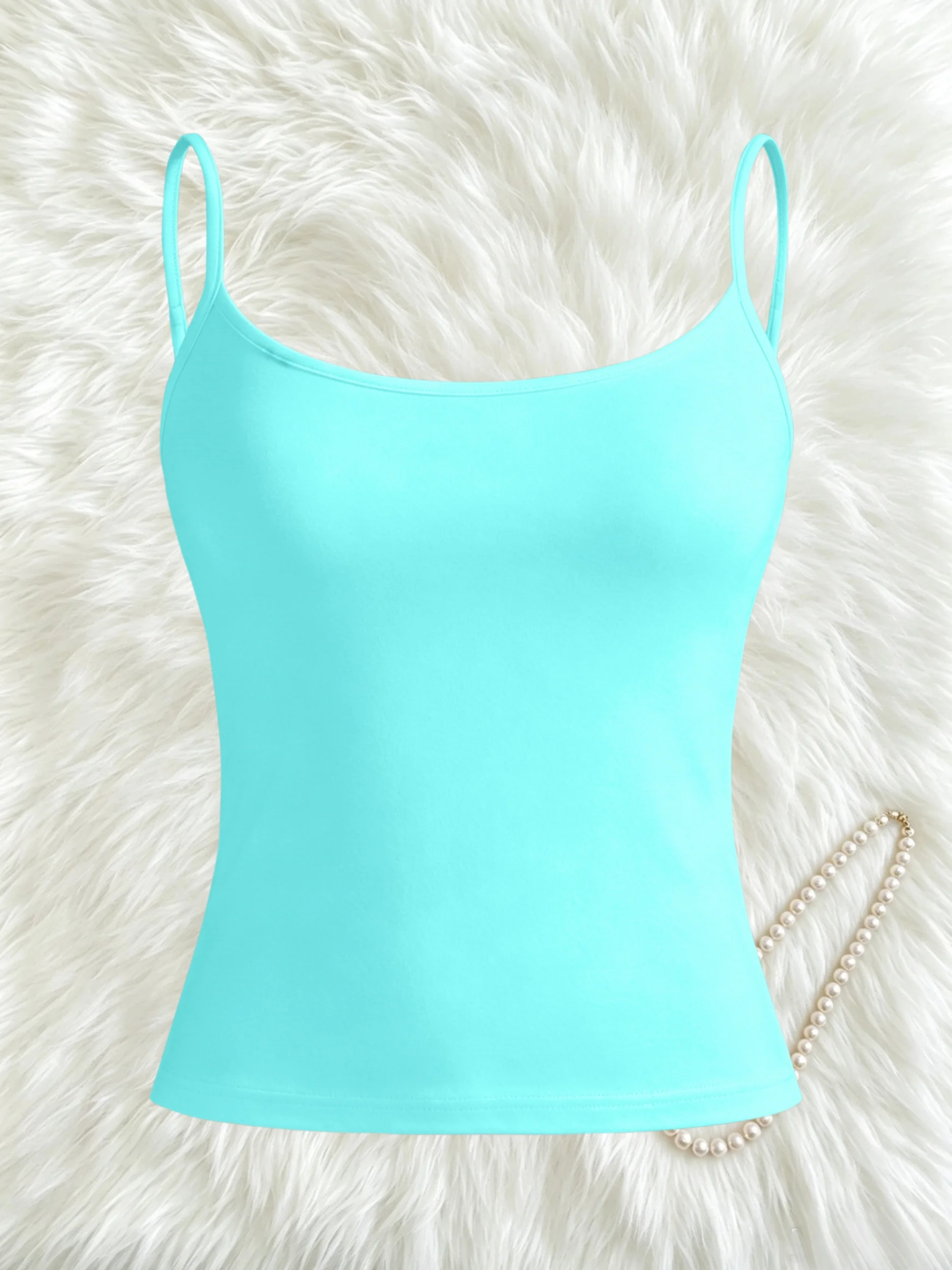 Women U‑Neck Spaghetti Strap Cami Tank Top High Stretch Soft Breathable Fabric Slim Fit Basic Layering Daily Casual Sleeveless V