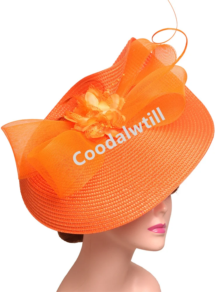 

Orange Veils Hair Fascinator Wedding Church Hat Femme Women Banquet Event Pillbox Fasciantor Hair Accessories Bride Headwear