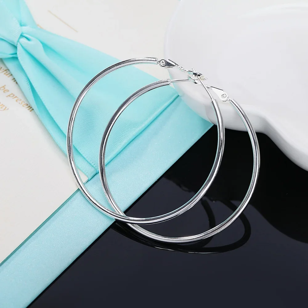 Hot Sale High Quality 925 Sterling Silver Classic 5-8CM Big Circle Earrings Women Party Jewelry Fashion Christmas Gifts image 3