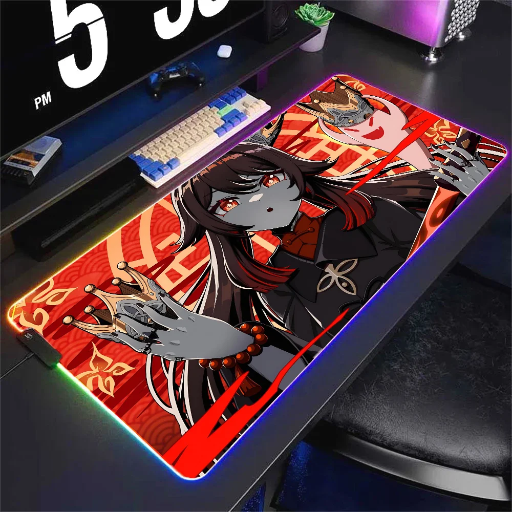 Hutao Genshin Impact Mousepad XXL RGB Gaming Mouse Pads HD Black Gamer Accessories Large LED