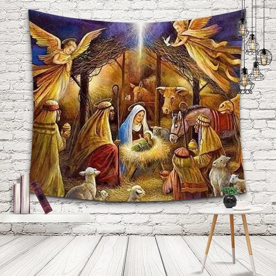 1PC Nativity Tapestries Wall Blanket Baby Jesus Printed Beach Towels Cover Wall Hanging Tapestry Home Decor Poster