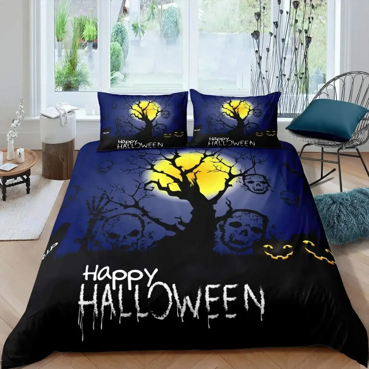Halloween Tree Horror Theme Gothic Spooky Comfortable Duvet Quilt Cover Pillowcase Bedding Set Bedroom Decoration Home Textile