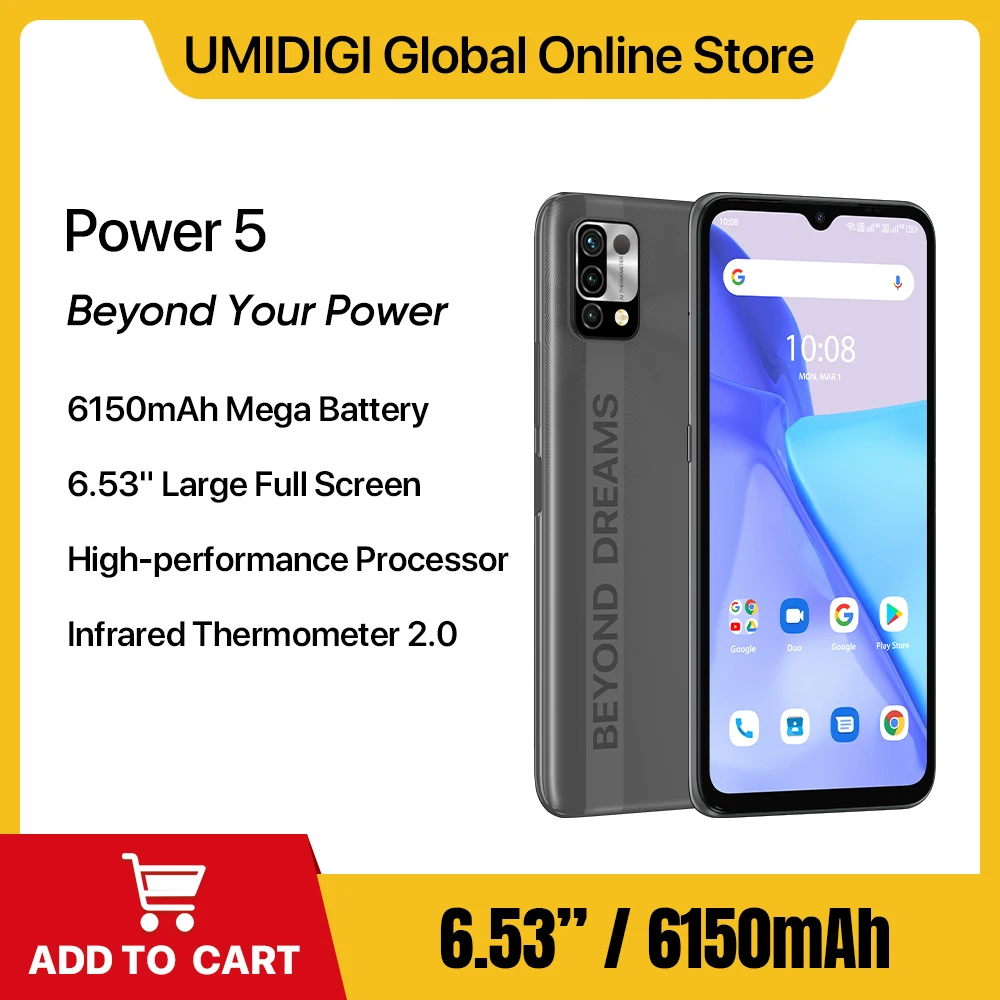 UMIDIGI-Power 5 Version globale Smartphone Android 11 Helio G25 16MP AI Triple caméra 6150mAh 6.53 