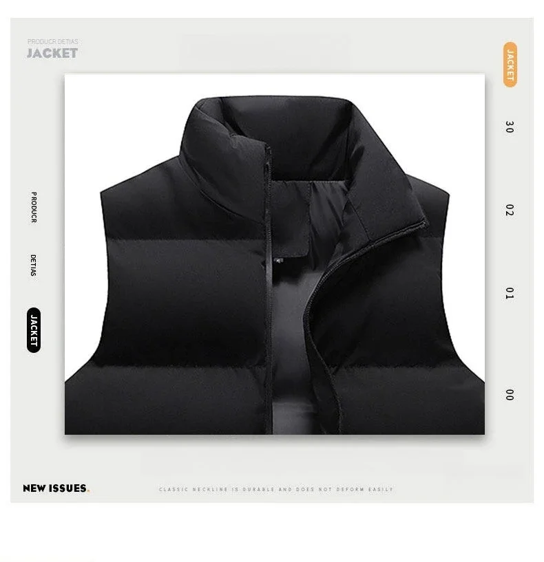 2026 Men Autumn Winter Stand Collar Windproof Slim Fit Warm Vest Outdoor Casual Sleeveless Jacket Fashion Trendy Clothing