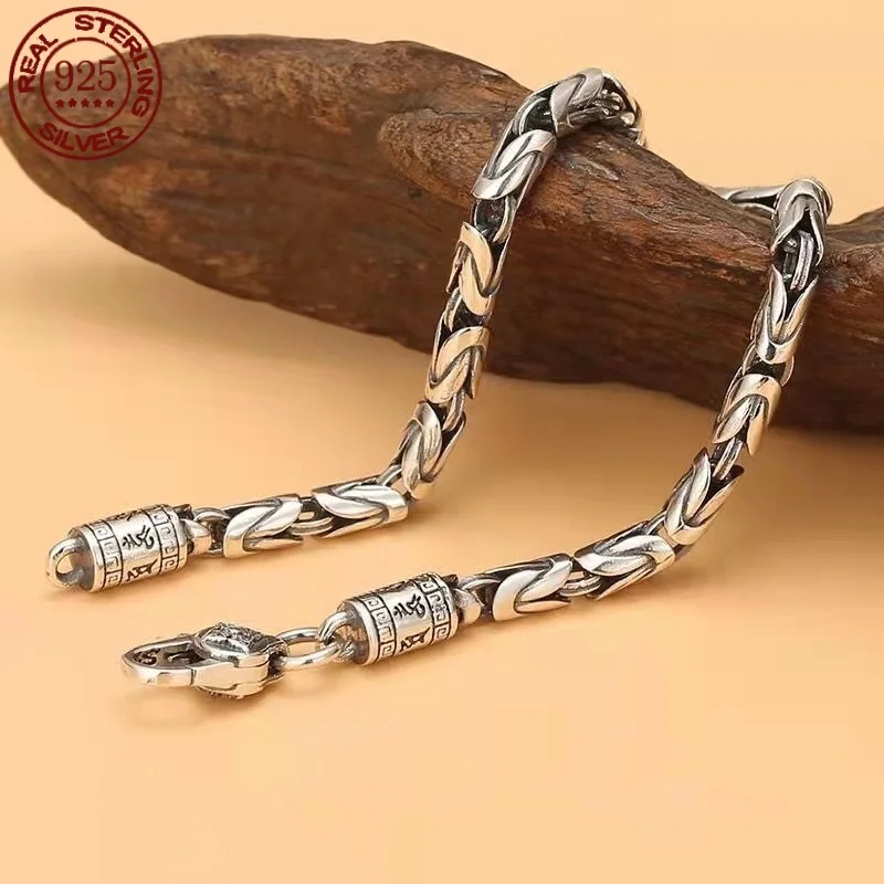 New Retro S925 Silver 5mm Men's Safe Braided Bracelet Trendy Hip hop Niche for Boyfriend Gift Jewelry Accessories