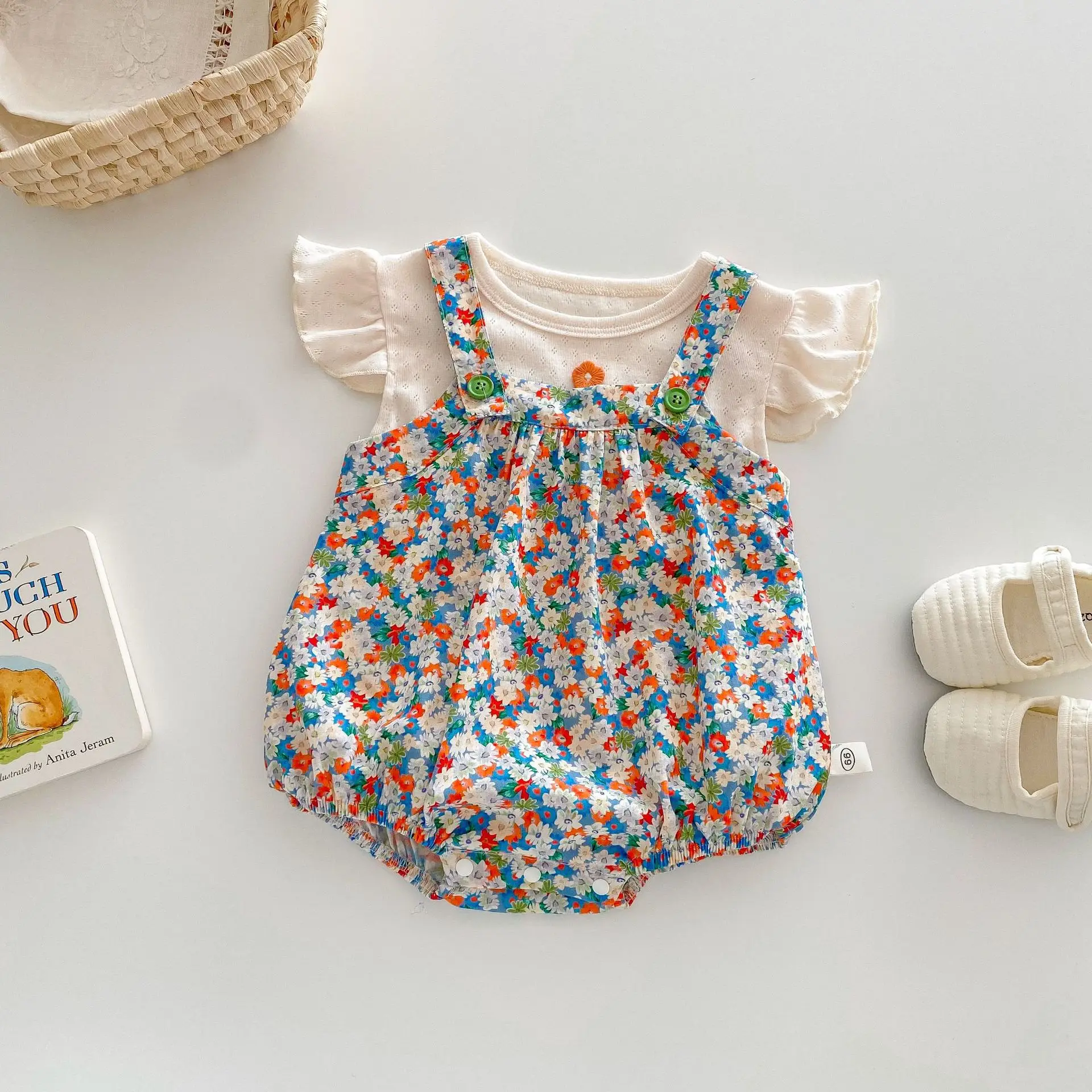 Trendy Baby Summer Clothes 0-2Y Girls Infant Suspenders Floral Bodysuit Toddler One Piece Camisole Optional Kid's T-shirt