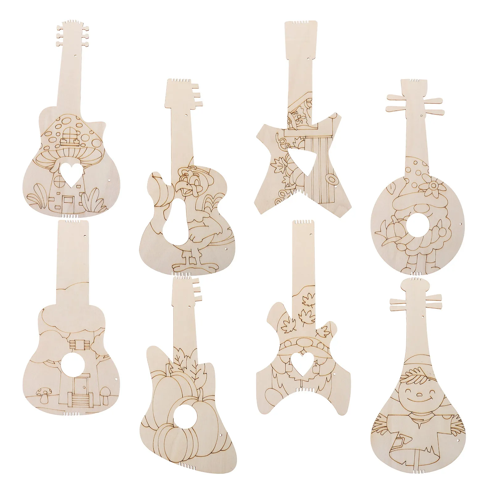 

Набор для творчества для детей: 8 мини-гитар из необработанного дерева для раскрашивания, поделок и занятий, музыкальный инструмент для начинающих, декор