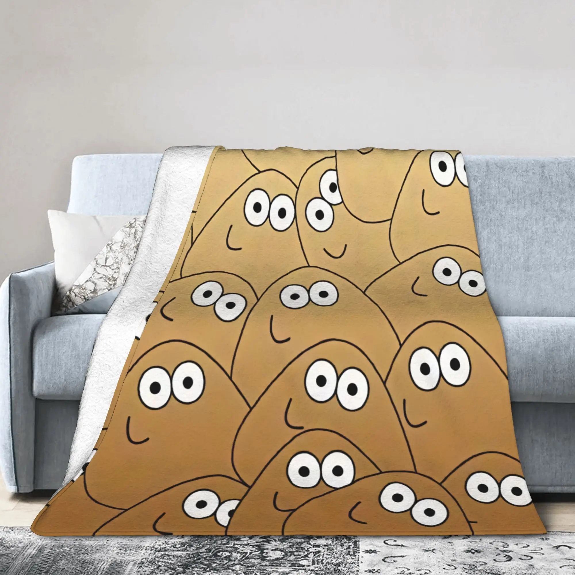 Pet Alien Pou Animated Television Blanket  Warm Novelty Plush Bedding Throws For Couch Bed Picnic Flannel Bedspread Bed Cover
