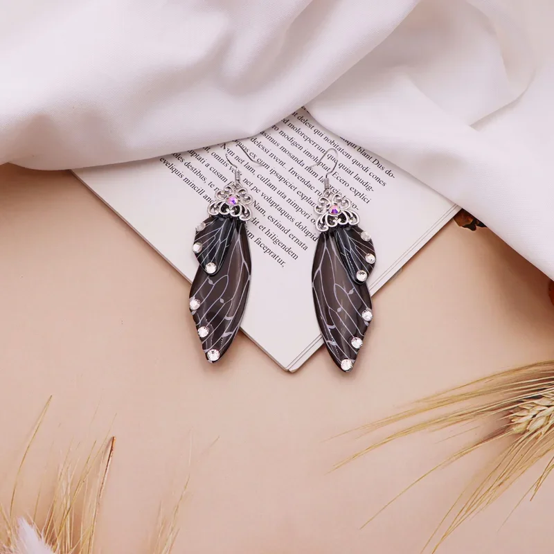 Minar Fantasy Clear Blackw White Stripes Resin Butterfly Drop Earrings for Women Girls Bling Rhinestone Simulation Wings Earring image 3