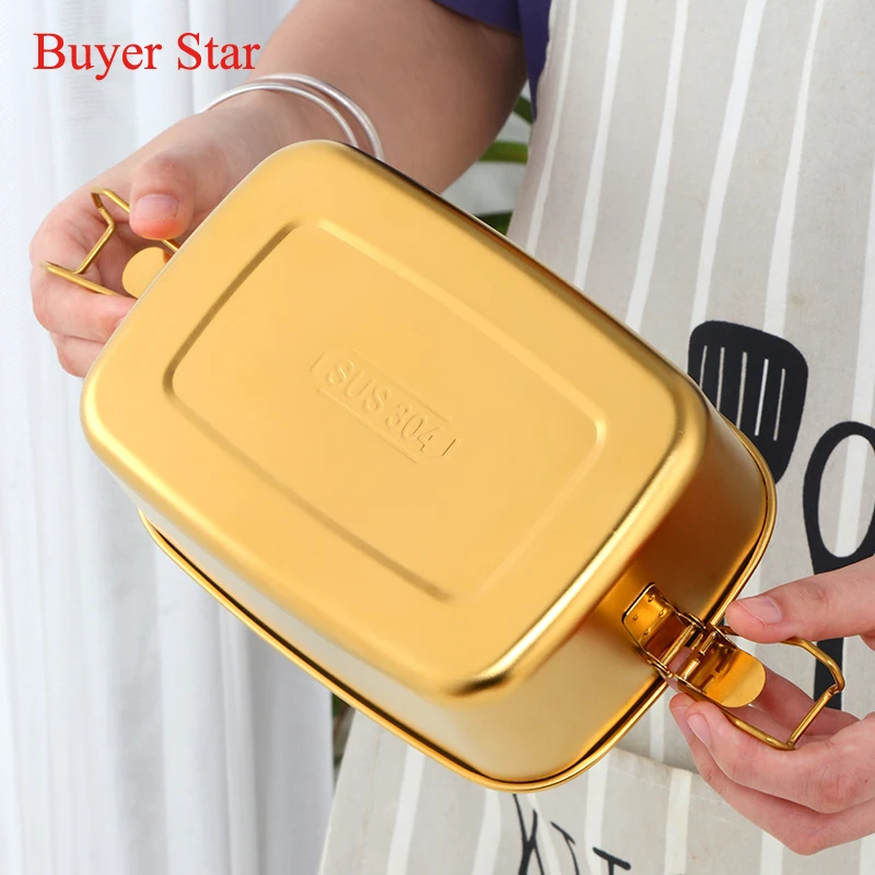 Double layer bento Lunch box stainless steel kitchen tableware Food Container dinner ware with Cover metal food serving tools