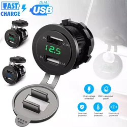 4.2A/5V Dual USB Car Charger Socket Waterproof Fast Charge Adapter Power Outlet With Voltmeter For Car Marine Motorcycle