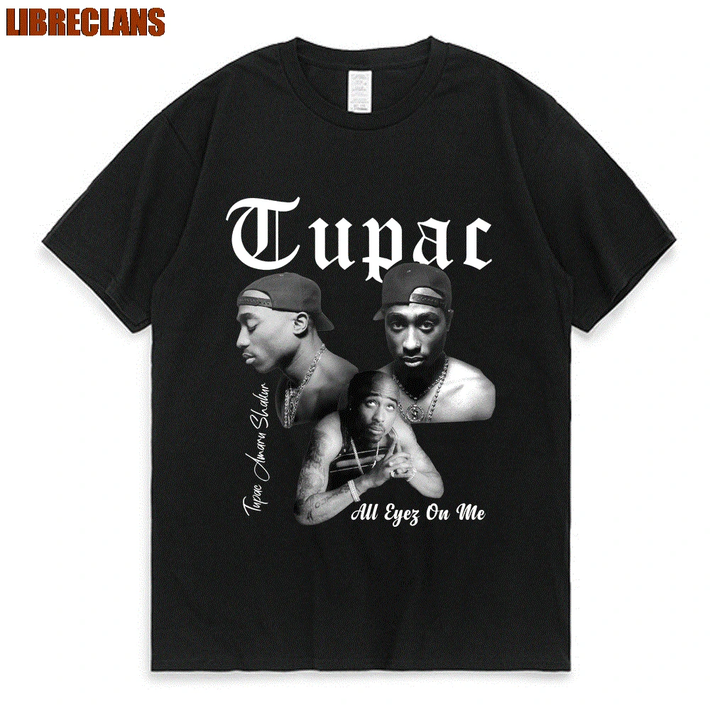 LIBRECLANS Rapper Tupac Tops Hip Hop Streetwear Oversized Short Sleeves Tee 2023 Summer Fashion T-shirt Men Women Cotton T Shirt