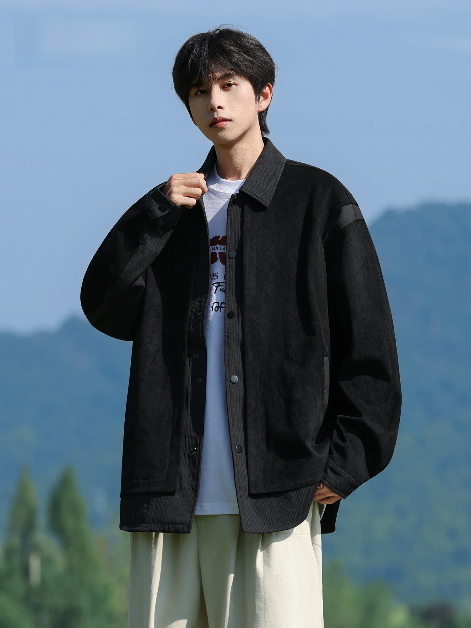 

Повседневная мужская куртка оверсайз с эффектом двухслойности, новинка весны, свободный крой, полиэстер/нейлон, на молнии