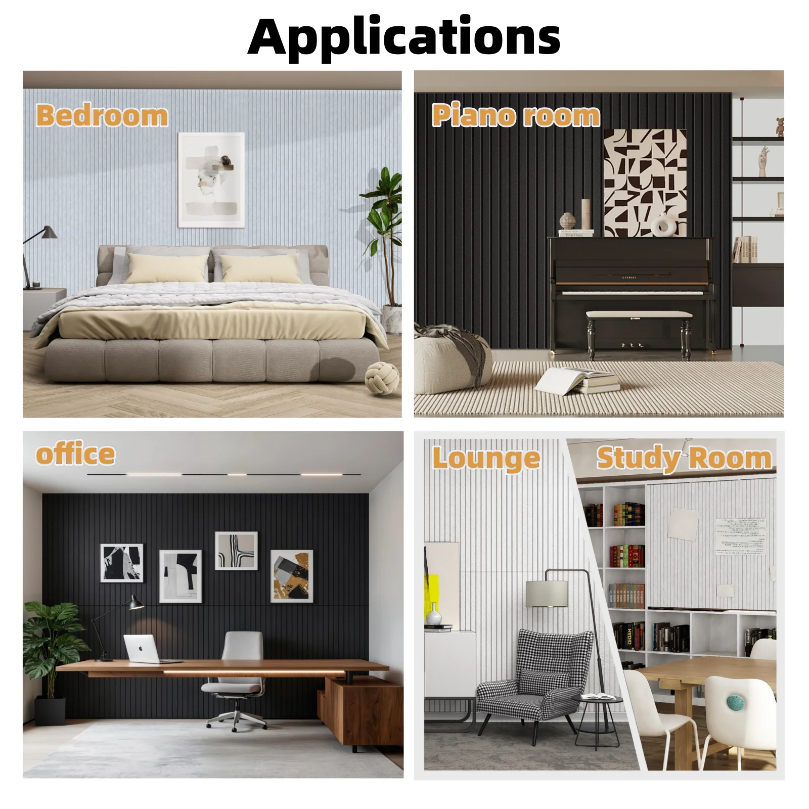 Paneles de pared autoadhesivos que absorben el sonido, 60x30x1cm, paneles de fibra acústica de gran superficie, decoración interior para reducción de ruido para el hogar, 4 Uds.