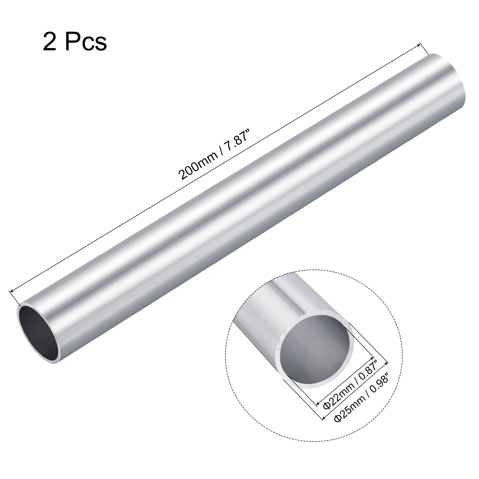 Uxcell 6063 Aluminum Round Tube 25mm OD 22mm Inner Dia 200mm Length Pipe Tubing 2 Pcs