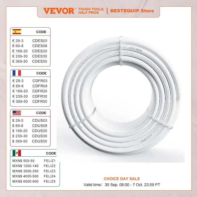 VEVOR PEX Pipe 3/4 Inch 100 Feet Length PEX-A Flexible Pipe Tubing White for Potable Water Pex Water Lines Hot/Cold Water