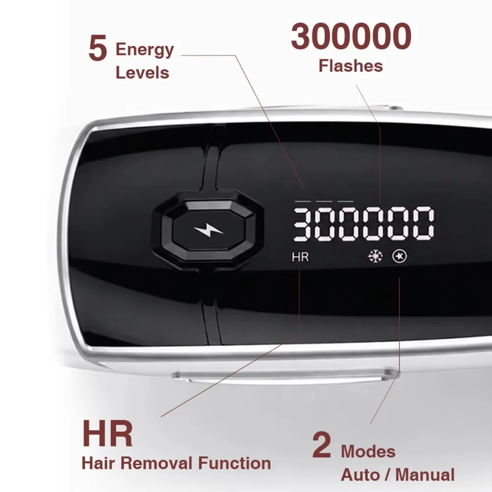 Ice Cooling IPL Hair Removal Device with 360 Degree, Replaceable Muti-Function Lamp Head Body Comfortable Personal Care
