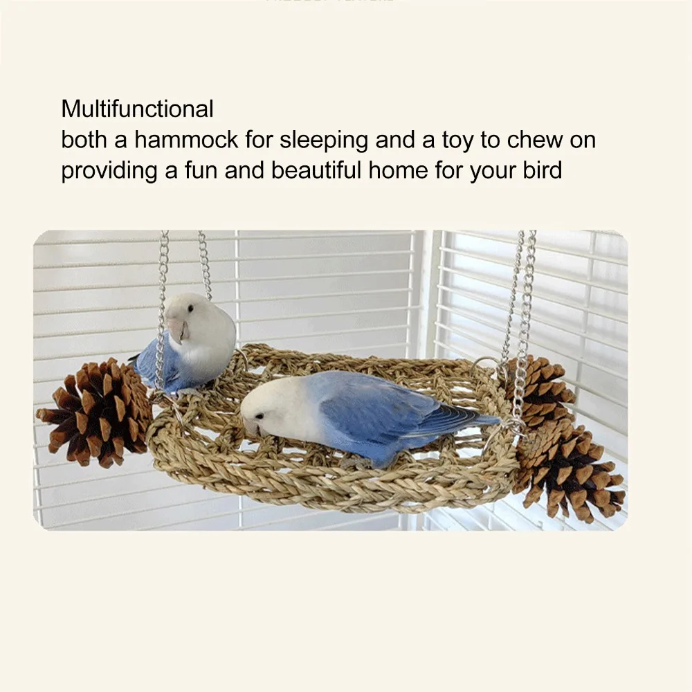Hand Made Bird Swing Toy Hanging Design Pinecones Included Bird Foraging Toy Chewable Material Woven Texture