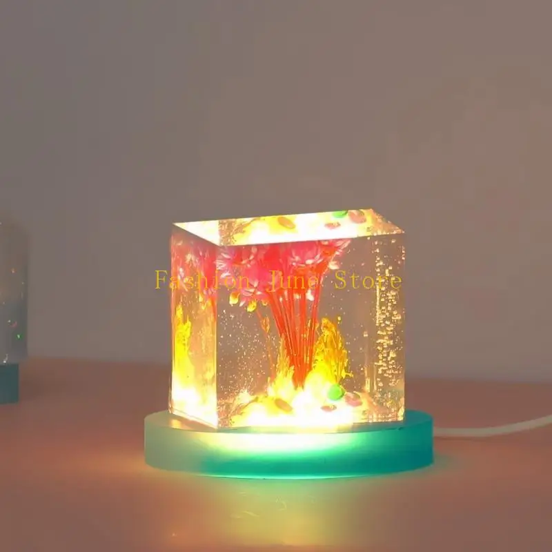

N5KA Cube Cylindrical Night Light Mold LED Silicone Resin Mold with Base Bracket Mold
