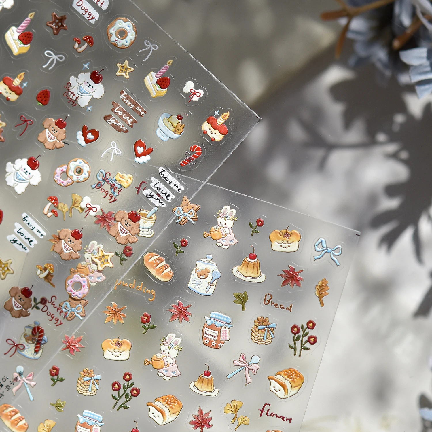 สติกเกอร์ติดเล็บลายการ์ตูนมินิโซ 1 ชิ้น ลายน้องหมาและลูกแมวน่ารัก สติกเกอร์ติดเล็บนูน 5 มิติ อุปกรณ์ตกแต่งเล็บ