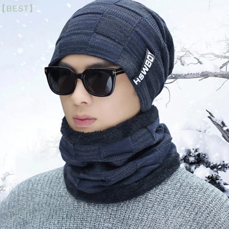 Men's winter warm thickened velvet hat Korean style trendy youth cycling knitted wool hat student headband cap