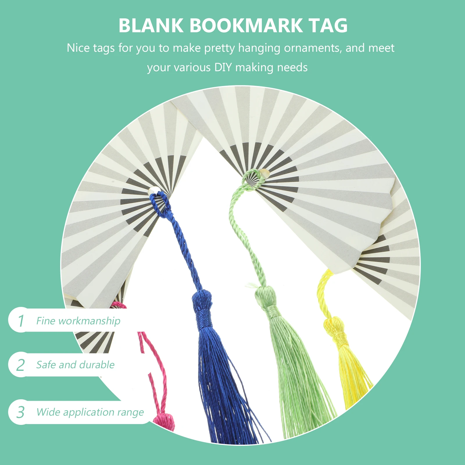 

1 set 25 Blank Fan Paper Bookmark Fan Shape 350gsm DIY Craft Unpainted with Tassel for Students Retro Paper Card Tags