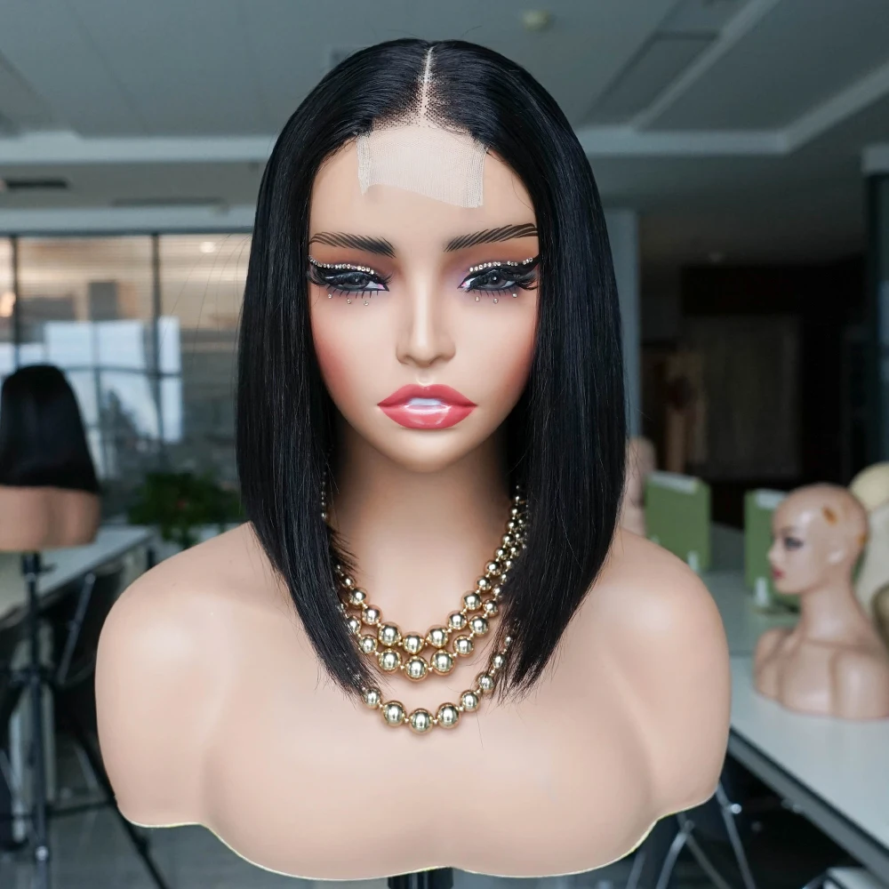 Vrigin-Straight peruca curta Bob com Deep Middle Parte Hairline, Bone Bone peruca reta, duplo desenhado KissHair, 2*6 Lace Bob Perucas, cabelo