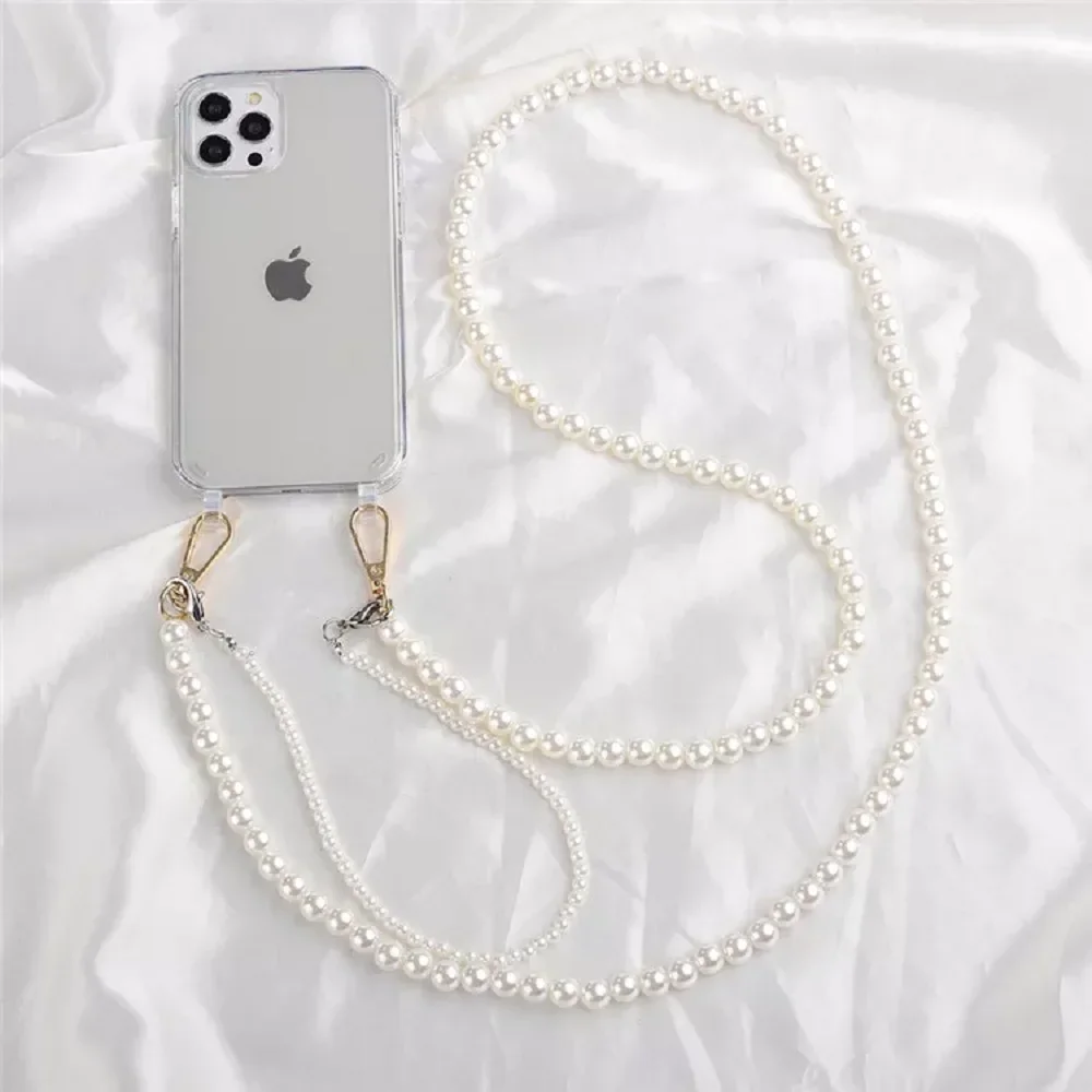 Luxuriöse Perlenketten-Umhängetasche Stoßfeste Hülle für iPhone 17 Pro Max 18 16 14 13 12 Mini 15 Plus Lanyard Acryl Transparente Abdeckung – Detail 5