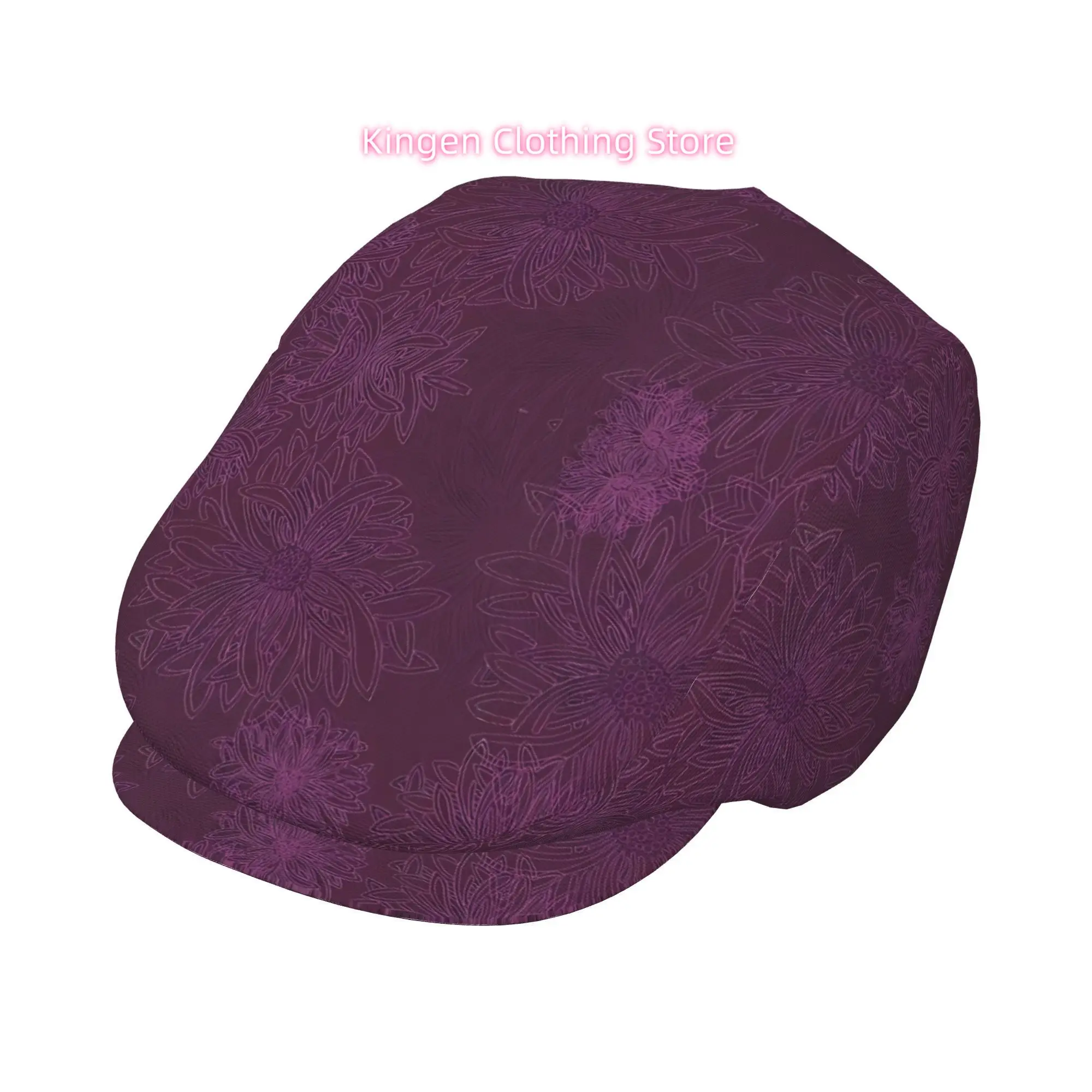 Floating Linear Purple Flowers Men and Women Adjustable Flat Cap Newsboy Beret Ivy Cap Irish Cabbie Fishing Hats Forward Cap Gat