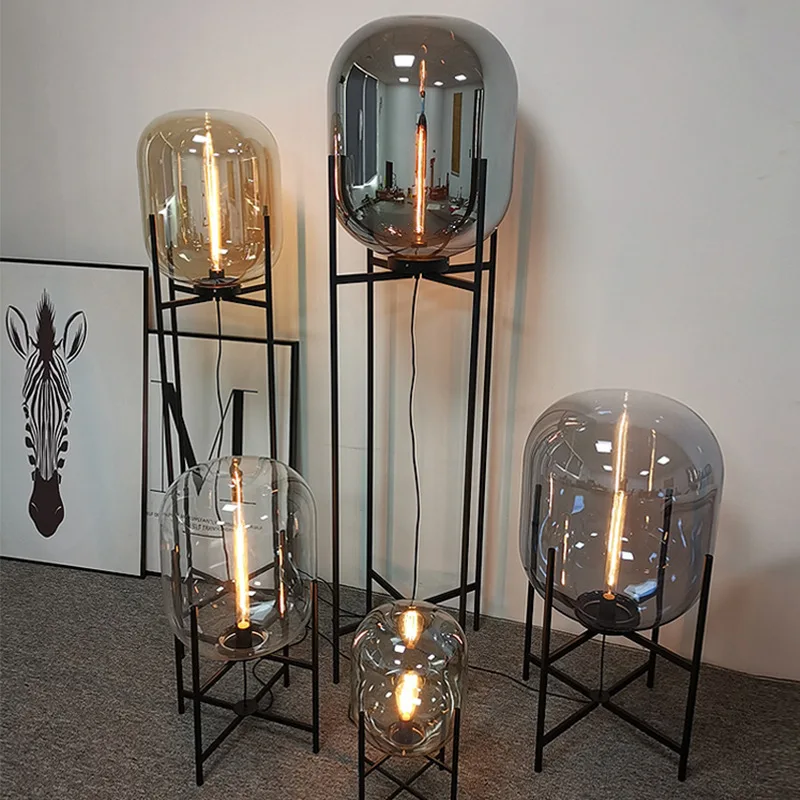 

Postmodern Nordic industrial style smoke gray glass quad floor lamp creative personality living room bedroom table lamp