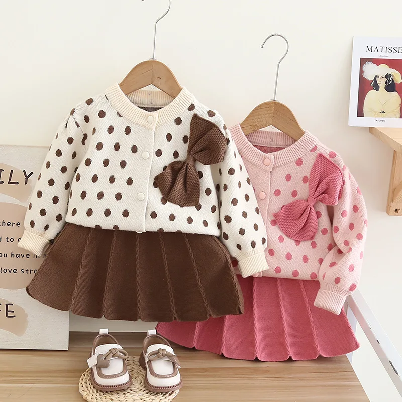 

Girls Knitted Clothing Sets Spring Autumn Children Woolen Jersey Sweaters Tops Skirts Princess Dress Suit For Baby Outfits Kids