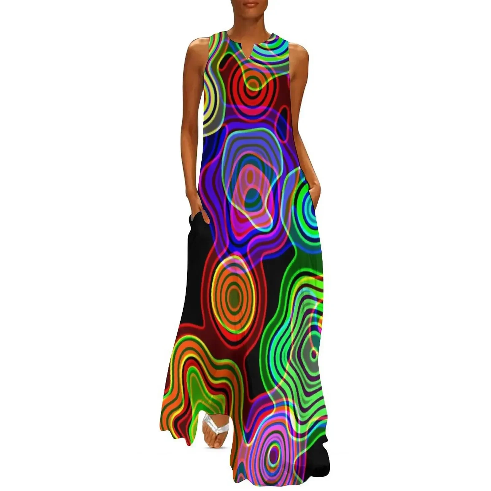 

Groovy Psychedelic Retro Neon Party Lights Long Dress prom dresses Woman clothing beach dress womans clothing Dress