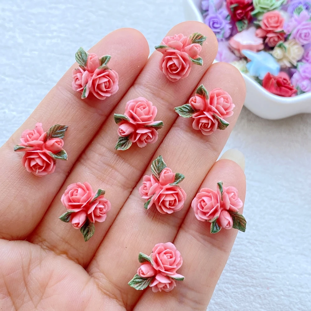 30 Stück Niedliche Mini 3D Farbige Rosen und Blätter Nagelkunst Harz Designer Charms DIY Dekorationen Schmuck – Detail 7