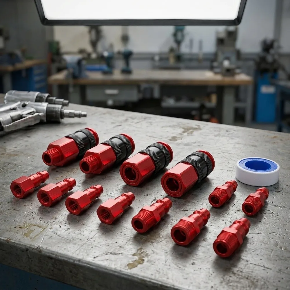 Industrial Air Connector 1 4 NPT Air Coupler High-grade Aluminum Construction Accidental Disconnect Protection