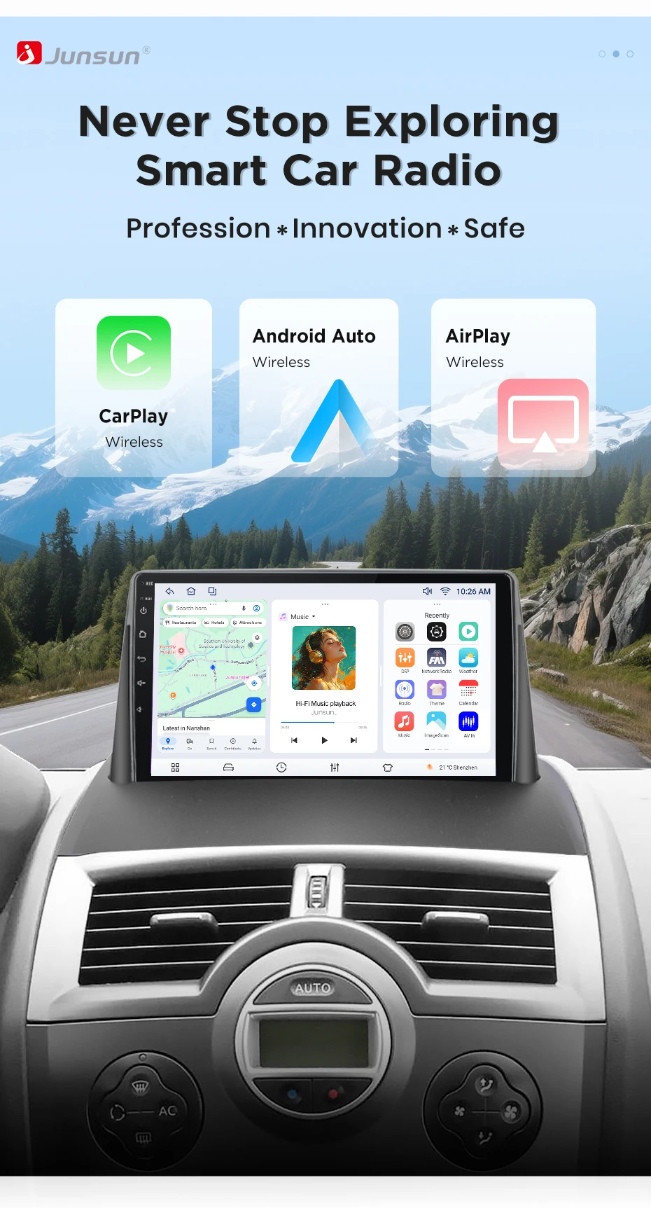Junsun Wireless CarPlay Android Auto Autoradio für Renault Megane 2 2002-2009 Auto-Intelligentes System DSP SWC RDS GPS FM BT – Detail 2