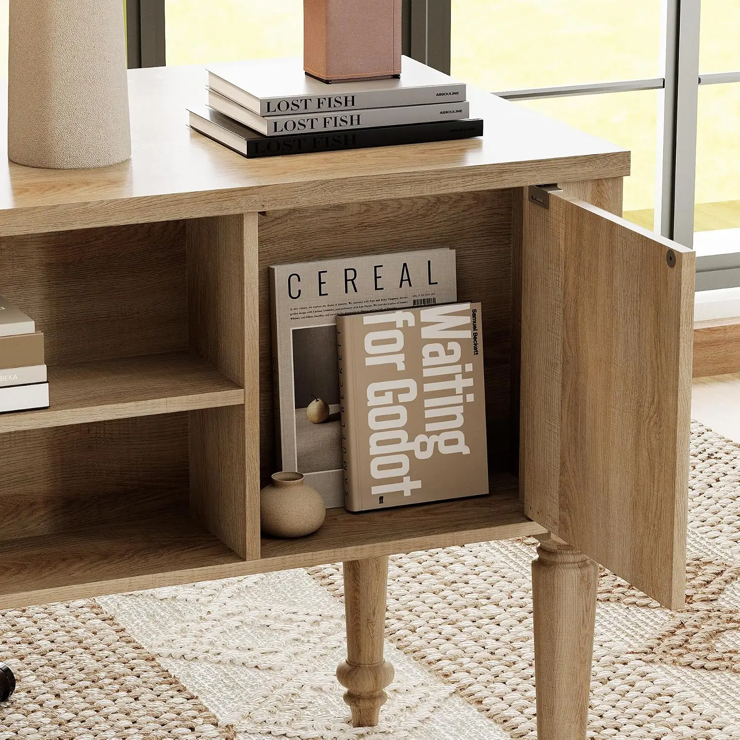 56'' Executive Desk Charging Station Farmhouse Cabinet Glass Doors Wood Computer Desk File Cabinet Open Shelf Oak, Customized
