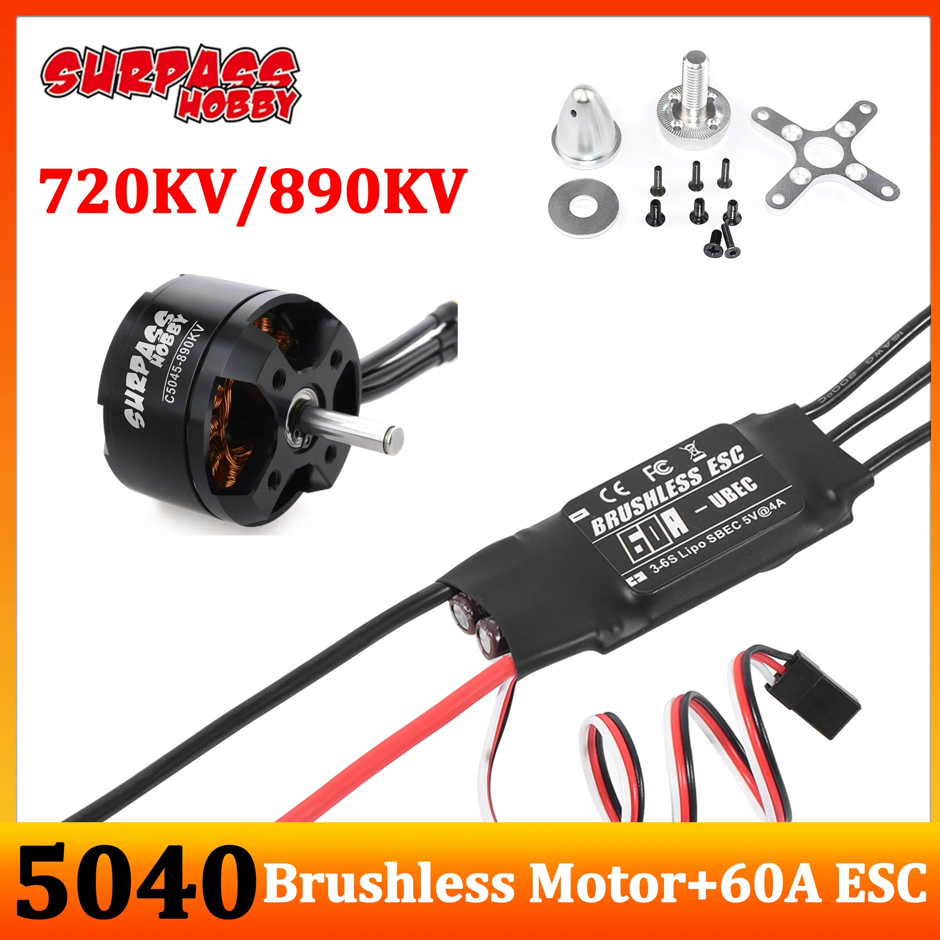 SURPASS HOBBY C5045 720KV 890KV Motor 3-5S W/60A ESC Combo Brushless for RC Fixed-wing Plane Aircraft Quadcopter Drone Parts