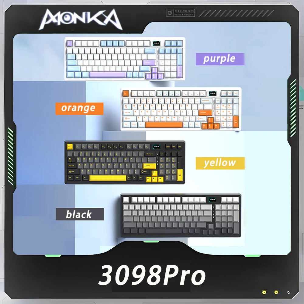 

MONKA 3098Pro Mechanical Keyboard Three Mode Custom Screen RGB Wireless Gaming Keyboard Hot Swap Gasket Pc Gamer Accessories Win