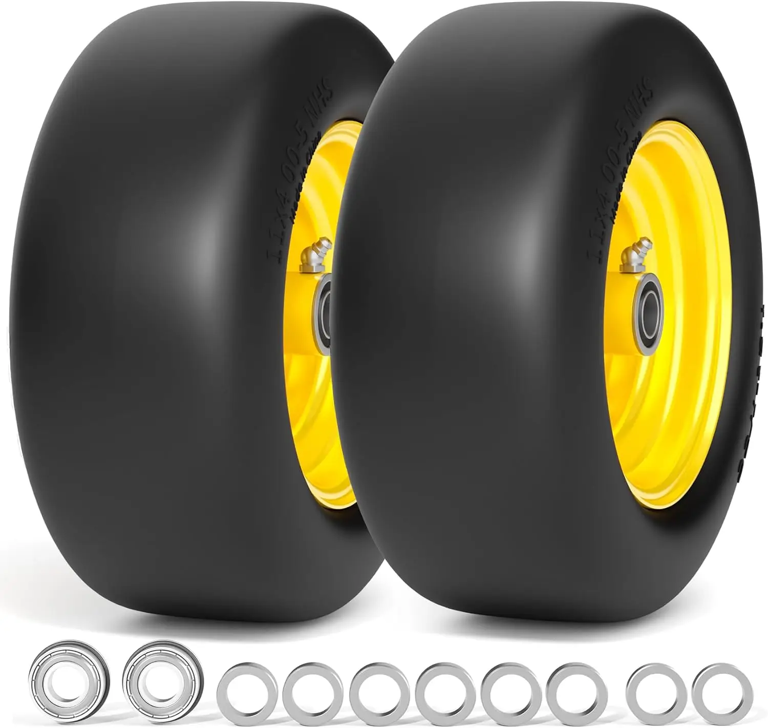 

Zero Turn Mowers Solid Smooth Lawn Mower Front Tires, With 5/8" or 3/4" and 1/2" Precision Bearings and 3.4"-5" Center Hub